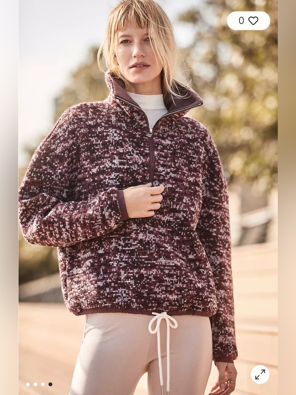 Varley Women's Bailey Half Zip Maroon Patterned Pullover Sweater